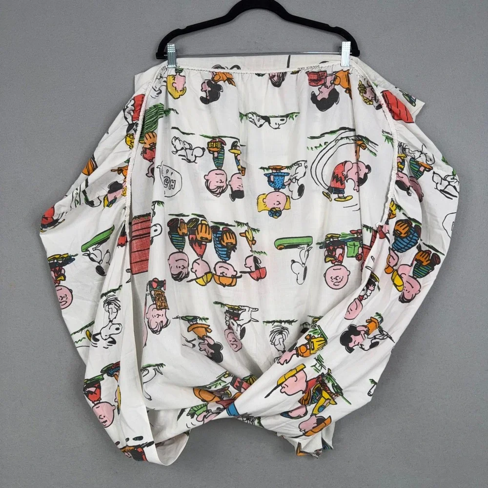 Peanuts Fitted Sheet Double White Snoopy Charlie Brown 1971 Vintage Bedding